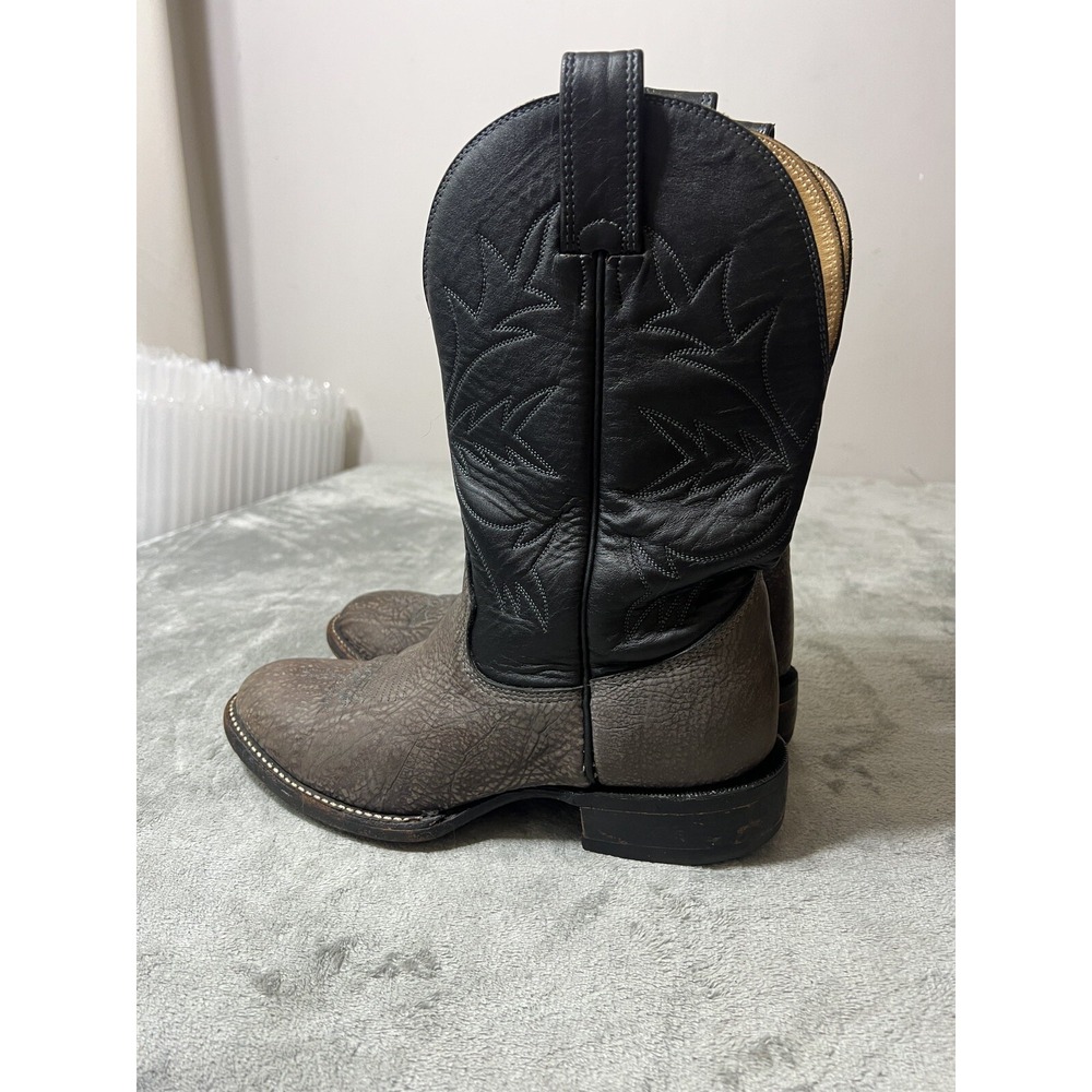 Vtg Alberta Boot Company Gray Black Leather Cowboy Boots 8.5 EE Mens Western